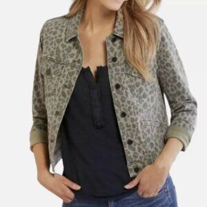 Level 99 Evereve Animal Print Denim Jacket Army Green
